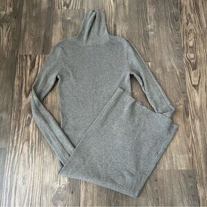 Express Ribbed Gray Turtleneck Midi Sweater Dress